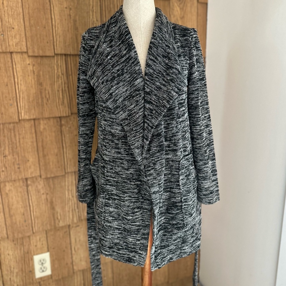 Ann Taylor LOFT Black & White Open-front Cardigan with Belt
